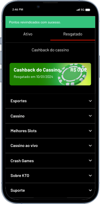 Exemplo de resgate na promoção de Cash Back