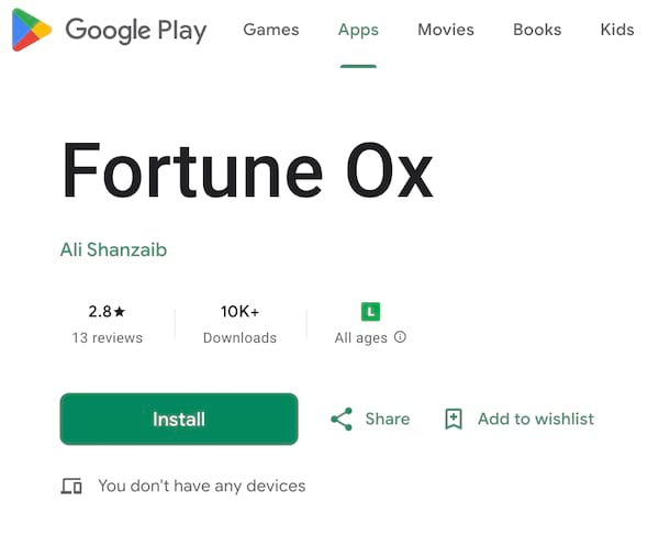 Fortune OX Playstore